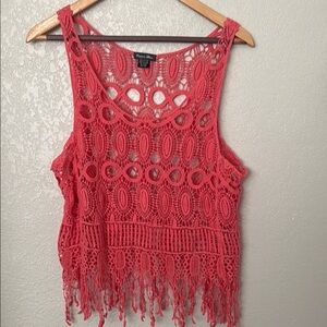 Elegant Crochet Lace Tank Top - Coral